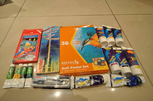 Combo of Soft Pastels, Oil Pastels, Watersoluble Colour Pencils, Acrylic & Compass