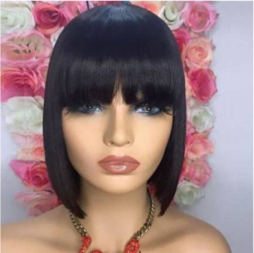 Brazilian Virgin 100% Human Hair Bob Wig with Bangs / Fringe - 8 Inches - Colour 1B
