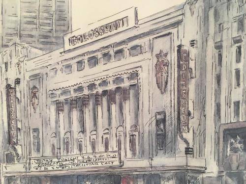 ABE BERRY - SA LISTED ARTIST - ORIGINAL WATERCOLOUR PAINTING OF COLLOSEUM THEATRE JOHANNESBURG
