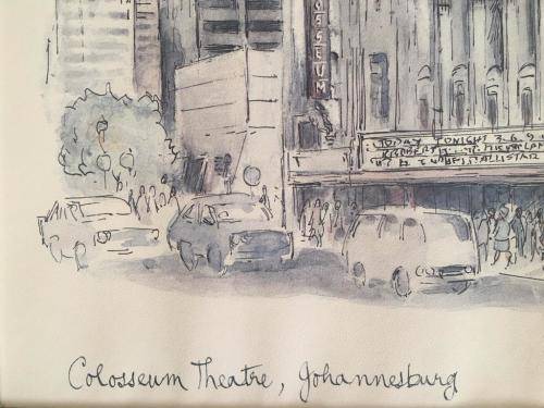 ABE BERRY - SA LISTED ARTIST - ORIGINAL WATERCOLOUR PAINTING OF COLLOSEUM THEATRE JOHANNESBURG