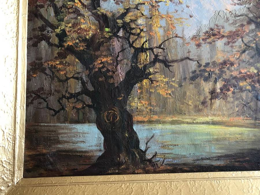 ORIGINAL T REYNEKE - AUTUMN MOUNTAIN LANDSCAPE OIL ON CANVAS PAINTING ATTACHED TO BOARD