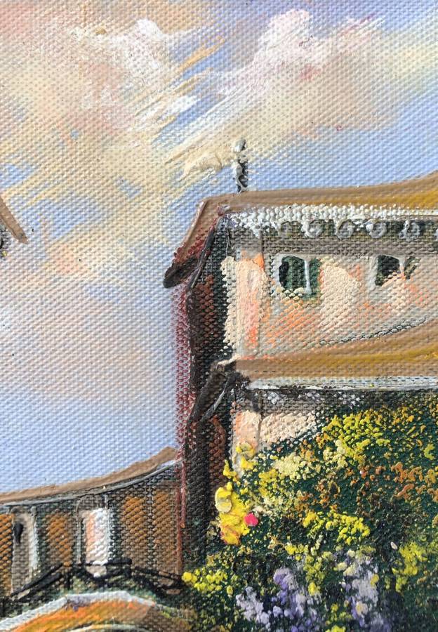 ORIGINAL - VENICE OIL PAINTING ON CANVAS SIGNED ATTACHED TO BOARD IN GOLD FRAME