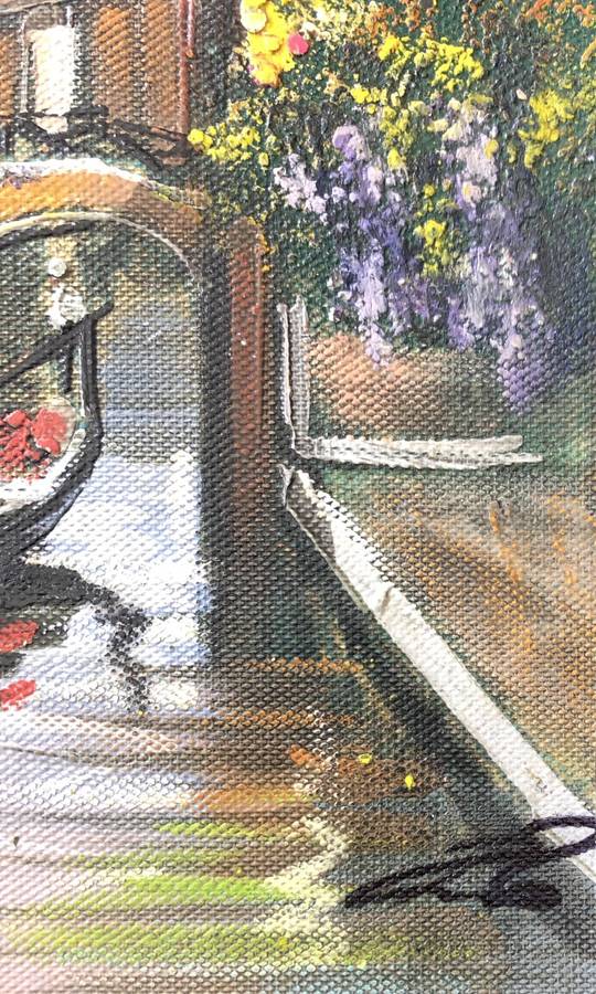 ORIGINAL - VENICE OIL PAINTING ON CANVAS SIGNED ATTACHED TO BOARD IN GOLD FRAME
