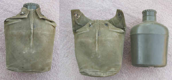 Rhodesian Army Water Bottle complete with canvas pouch. Clips Serviceablestic cup not cracked
