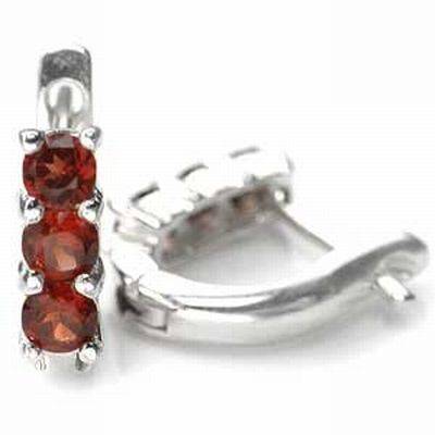 ELEGANT 3-Stone Natural Garnet SOLID 925 Sterling Silver Huggie Earrings