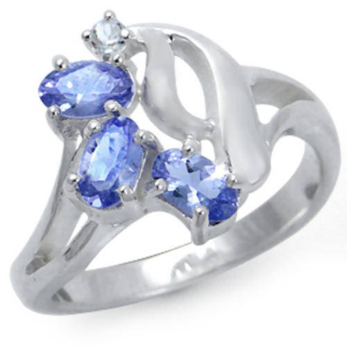 Genuine Natural .76ct Tanzanite & White Topaz SOLID 925 Sterling Silver Cluster Ring Size 8