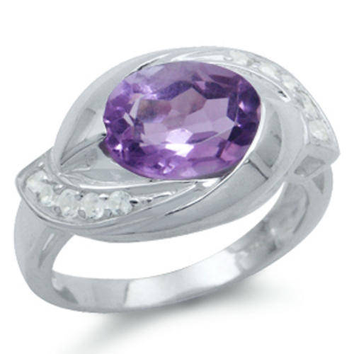 Stunning 2.36ct. Natural Amethyst & White Topaz SOLID 925 Sterling Silver Ring Size 6