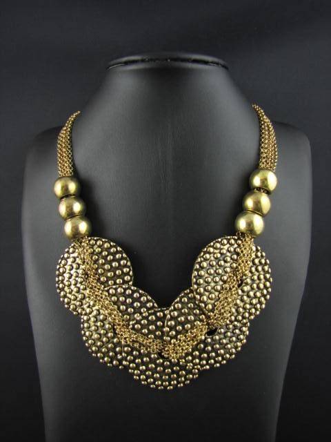 STUNNING GOLD TONE BALLS, RINGS & CHAINS NECKLACE