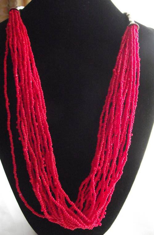 Coral Red Seed Beads Bohemian Necklace