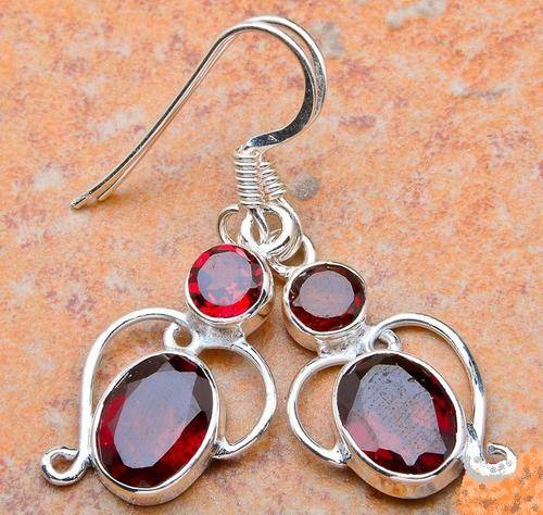 NATURAL GARNET SOLID .925 STERLING SILVER EARRINGS 3.5CM