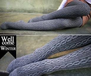 OPAQUE LIGHT GREY  WARM  KNITTED CABLE TIGHTS WINTER PANTYHOSE FITS 6-12