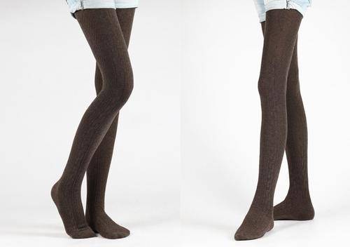 OPAQUE DARK BROWN  WARM  KNITTED CABLE TIGHTS WINTER PANTYHOSE FITS SIZES 6-12
