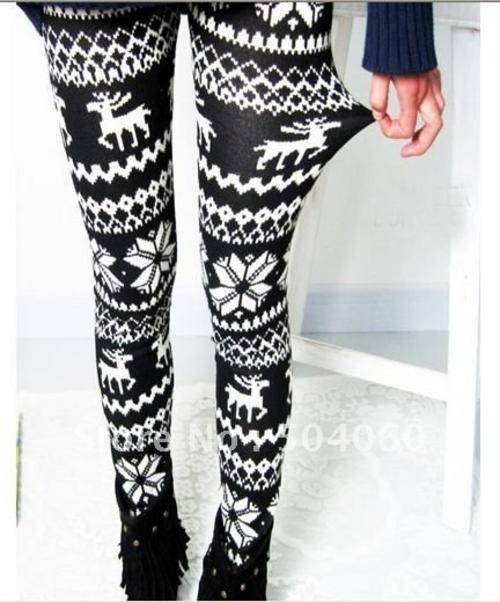 Warm Winter  Reindeer,  Snowflake Patterned Leggings 8-12
