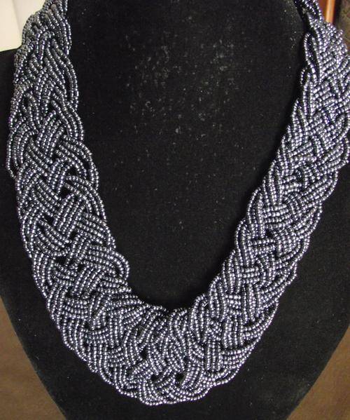 Blue Braided Seed Beads Necklace