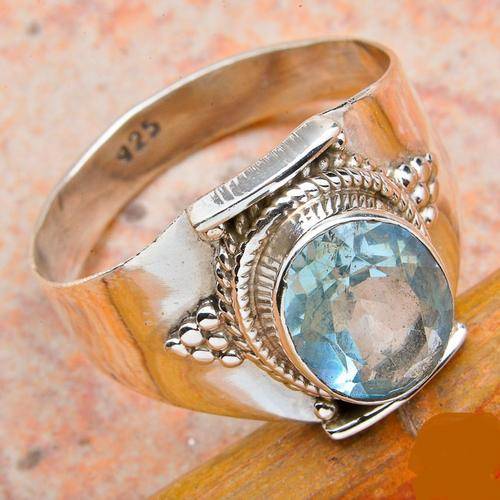 GENUINE BLUE TOPAZ SOLID .925 STERLING SILVER RING SIZE 9