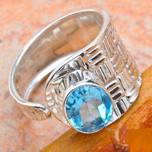 GENUINE BLUE TOPAZ SOLID .925 STERLING SILVER RING ADJUSTABLE 9 AND UP