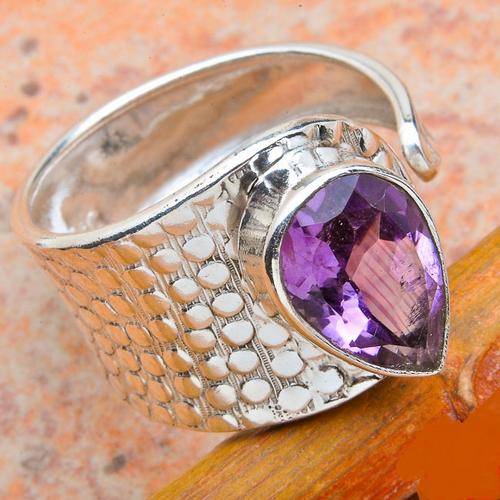 FACETTED AMETHYST SOLID .925 STERLING SILVER RING ADJUSTABLE 9 AND UP