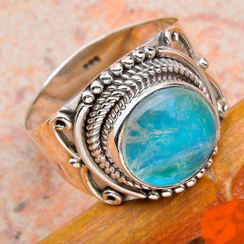 RAINBOW MOONSTONE SOLID .925 STERLING SILVER RING SIZE 7.5