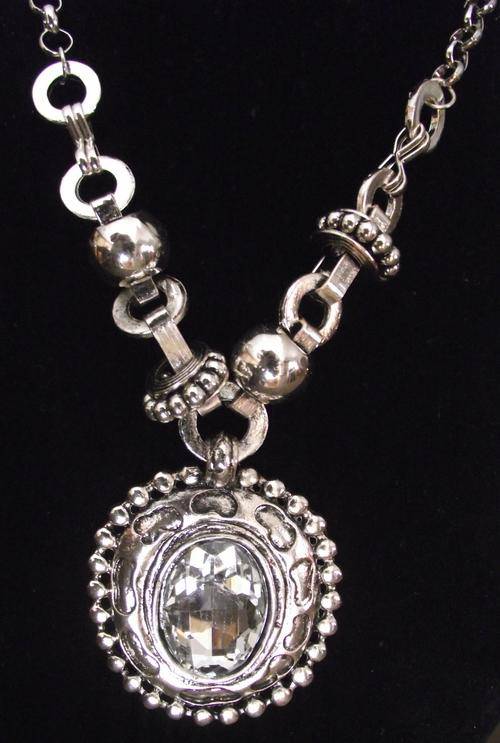 Lovely Silver Tone Large Oval Pendant Necklace