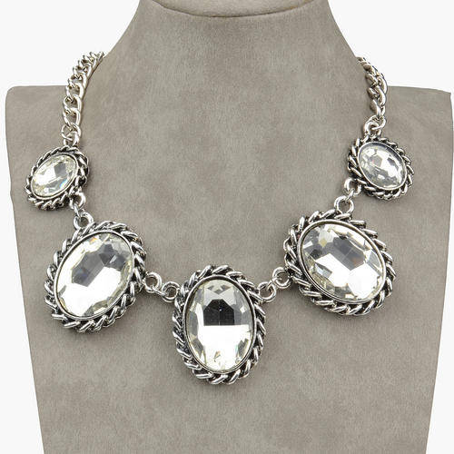 Beautiful Tibetan Silver Oval Crystal Necklace