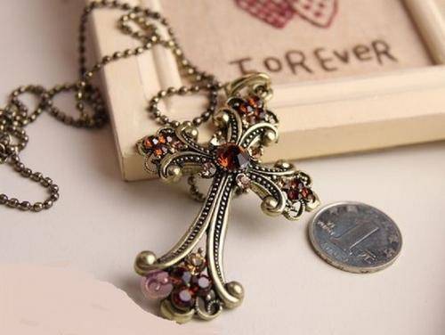 ***LAST ONE*** Metal Cross Pendant Antique Look Necklace.