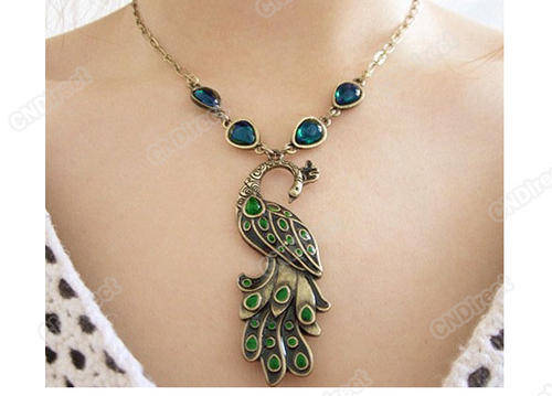 Vintage Style Enamel Peacock Charm Pendant Necklace