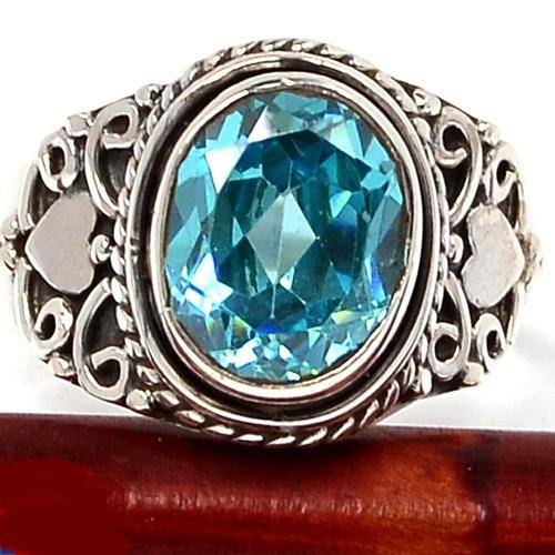 BLUE TOPAZ QUARTZ SOLID.925 STERLING SILVER RING 6.5