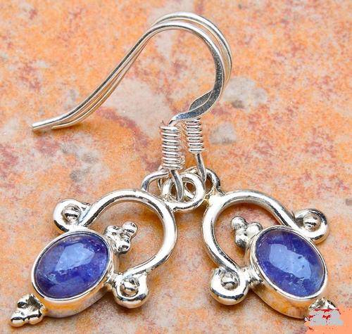 NATURAL OPAQUE TANZANITE SOLID .925 STERLING SILVER EARRINGS 1 1/4"