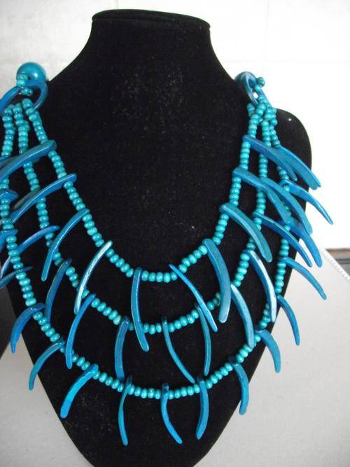 Bohemian Long Turquoise Wood Beads Necklace
