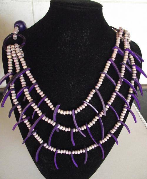 Bohemian Long Purple/Grey Wood Beads Necklace