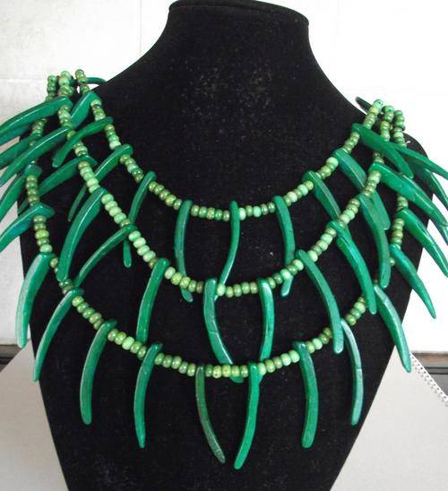 Bohemian Long Green Wood Beads Necklace