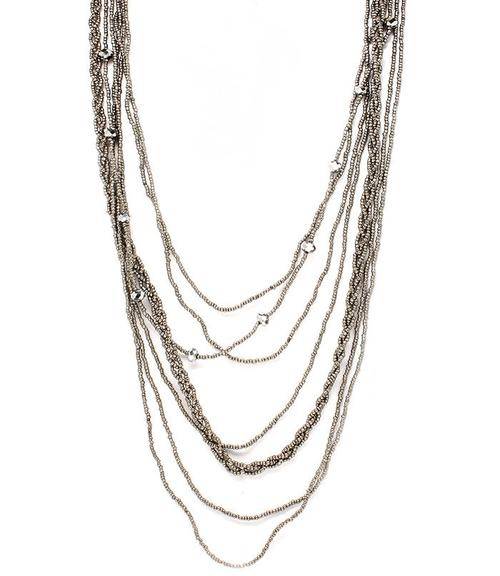 Lovely Silver Seed Bead Long Necklace 97cm