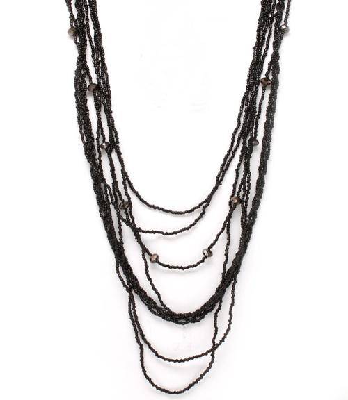 Lovely Black Seed Bead Long Necklace 97cm