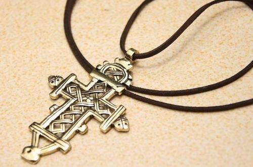 Handmade hollow cross pendant necklace,leather chain vintage necklace