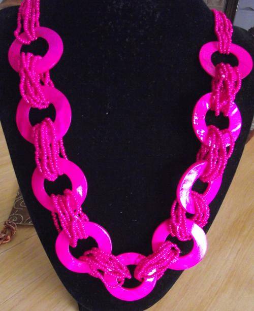 Pink Seed beads & Shell Rings Necklace