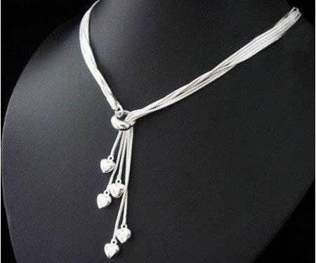 Adorable High Quality Coated 925 Sterling Silver Hearts Sliding Chain Necklace