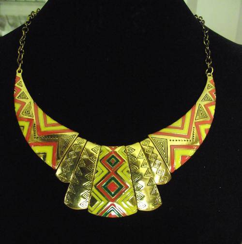 Vintage Gold Plated Orange & Yellow Enameled Necklace