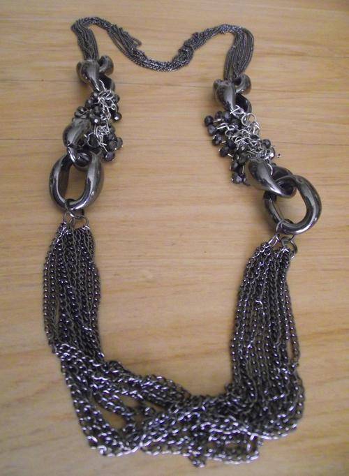 Amazing Long Gun Metal Color Crystals & Chains Necklace