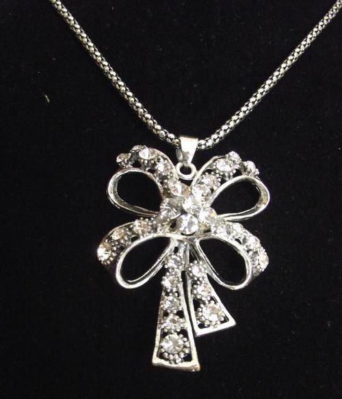 Gorgeous Clear Crystal Bow Knot Pendant  Long Chain Necklace