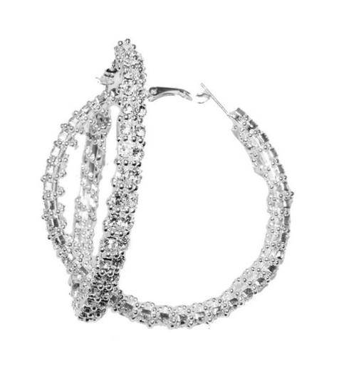 Stylish Large Silver Diamante Hoop Earrings 5.5cm Diameter