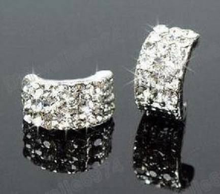 CRYSTAL rhinestone HUGGIE half hoop STUD EARRINGS