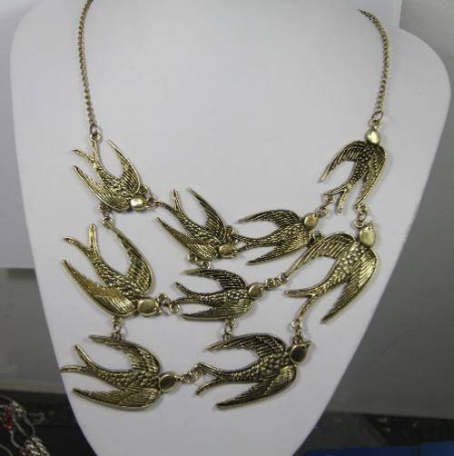 Vintage Style Necklace 9 Swallows Bronze Necklace