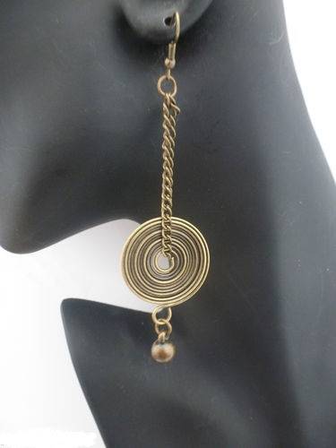 Gypsy Style boho chic Antiqued Gold Tone Chain spiral disc Dangle Drop Earrings (2)
