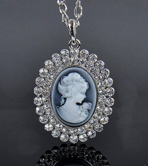 Lilac Victorian Cameo Crystal Pendant Necklace