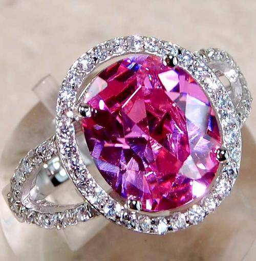 6CT Pink Sapphire & White Topaz 925 Solid Sterling Silver Ring Sz 6