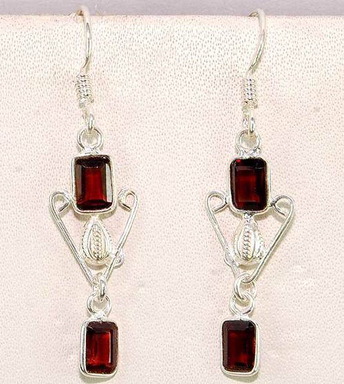 Fire Garnet 100% Pure 925 Solid Sterling Silver Earrings 1 3/4" Inches Long