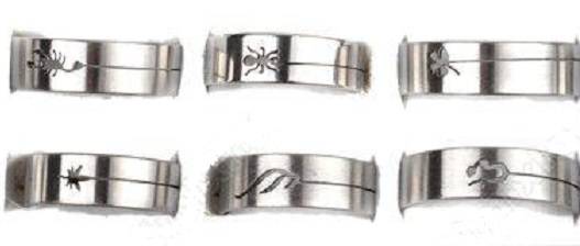 6 pieces Lot 8mm Mens Various Designs Stainless Steel Rings Sizes 17, 18, 19