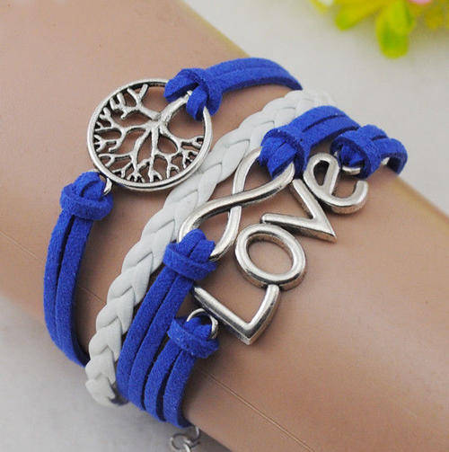 Blue White Love Infinity leather Bracelet