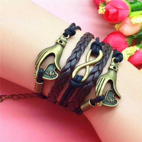 Black Infinity Hands Heart Love Charm Bracelet