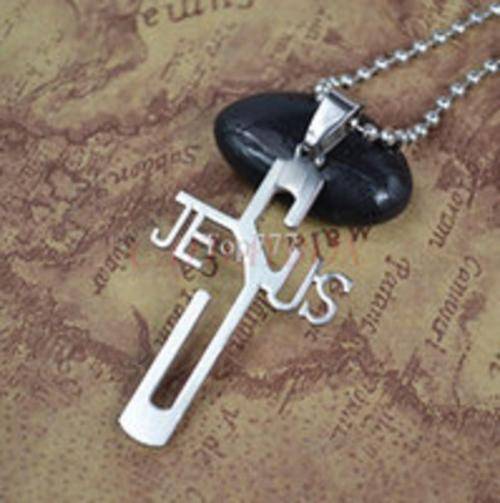 316L Stainless Steel Unisex Jesus Cross Pendant Necklace and 60cm Ball Chain